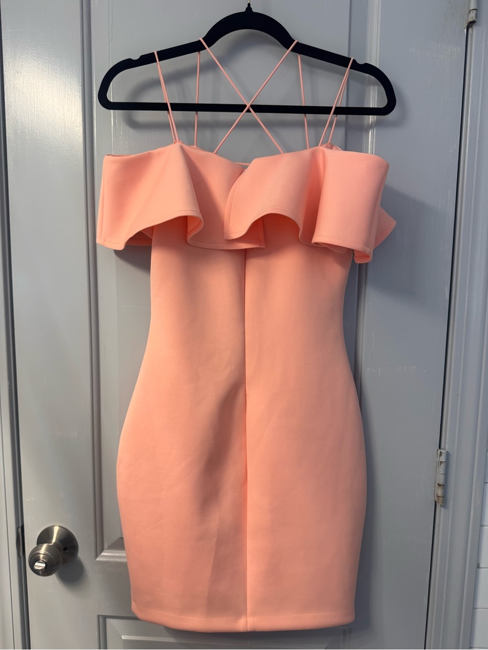 Guess Strappy Ruffle Off-Shoulder Dress in Peach